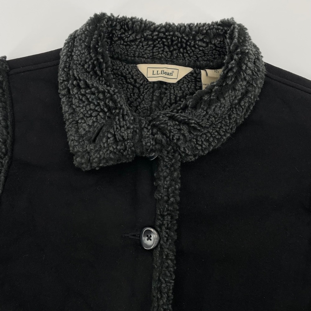 L.L Bean Womens Black Faux Shearling Suede Sherpa Lined Vest Petite Medium 0GHP2